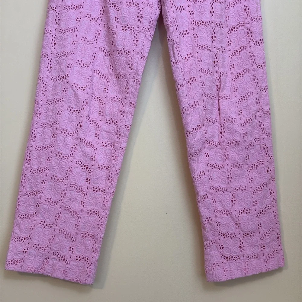Vintage Lilly Pulitzer | Pink Cotton Daisy Embroidered Eyelet Pants Trousers 10